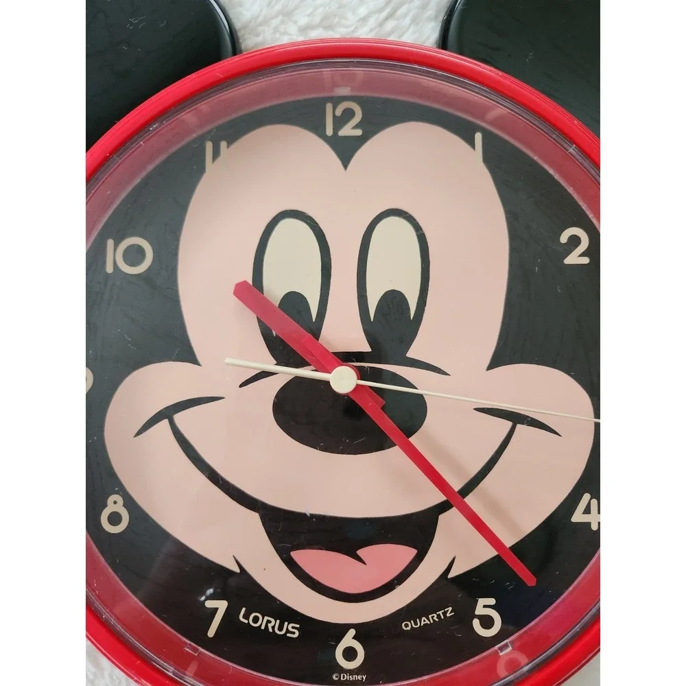 Vintage Disney Mickey Mouse Lorus Wall Clock Red w/ Black Ears Japan Movt Works